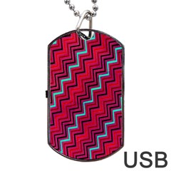 Red Turquoise Black Zig Zag Background Dog Tag Usb Flash (two Sides) by BangZart