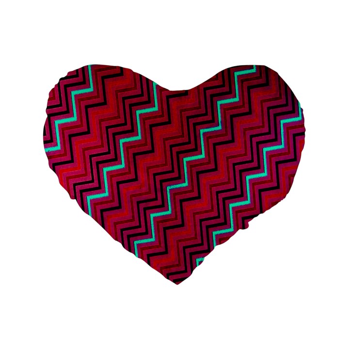 Red Turquoise Black Zig Zag Background Standard 16  Premium Heart Shape Cushions