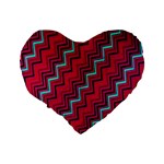 Red Turquoise Black Zig Zag Background Standard 16  Premium Heart Shape Cushions Back