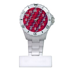 Red Turquoise Black Zig Zag Background Plastic Nurses Watch by BangZart