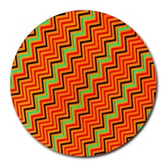 Orange Turquoise Red Zig Zag Background Round Mousepads by BangZart