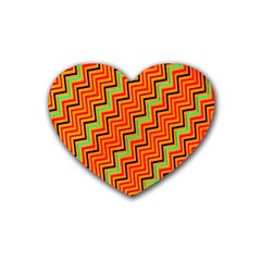 Orange Turquoise Red Zig Zag Background Rubber Coaster (heart)  by BangZart