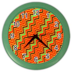 Orange Turquoise Red Zig Zag Background Color Wall Clocks by BangZart