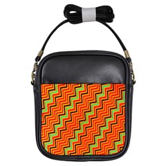 Orange Turquoise Red Zig Zag Background Girls Sling Bags by BangZart