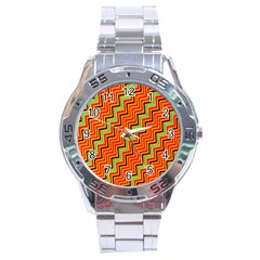 Orange Turquoise Red Zig Zag Background Stainless Steel Analogue Watch by BangZart