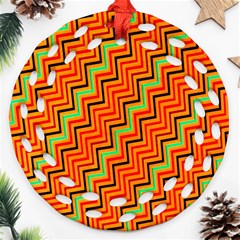 Orange Turquoise Red Zig Zag Background Ornament (round Filigree) by BangZart