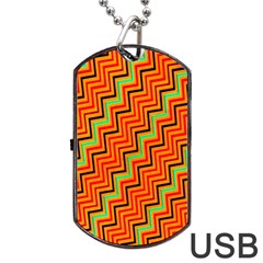 Orange Turquoise Red Zig Zag Background Dog Tag Usb Flash (two Sides) by BangZart