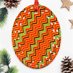 Orange Turquoise Red Zig Zag Background Ornament (oval Filigree) by BangZart