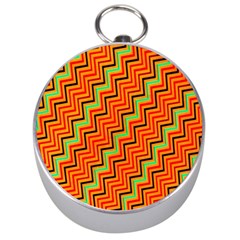 Orange Turquoise Red Zig Zag Background Silver Compasses