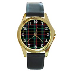 Tartan Plaid Pattern Round Gold Metal Watch by BangZart