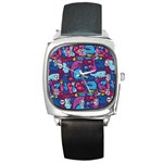 Hipster Pattern Animals And Tokyo Square Metal Watch Front