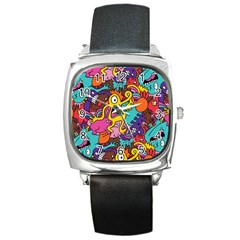 Monster Patterns Square Metal Watch by BangZart