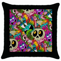 Crazy Illustrations & Funky Monster Pattern Throw Pillow Case (black) by BangZart