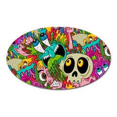 Crazy Illustrations & Funky Monster Pattern Oval Magnet by BangZart