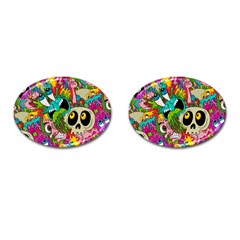 Crazy Illustrations & Funky Monster Pattern Cufflinks (oval) by BangZart