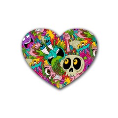 Crazy Illustrations & Funky Monster Pattern Rubber Coaster (heart)  by BangZart