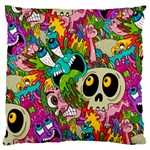 Crazy Illustrations & Funky Monster Pattern Large Cushion Case (Two Sides) Front