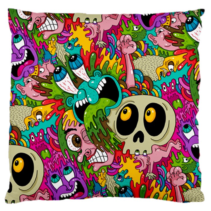 Crazy Illustrations & Funky Monster Pattern Large Cushion Case (Two Sides)