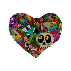 Crazy Illustrations & Funky Monster Pattern Standard 16  Premium Heart Shape Cushions by BangZart