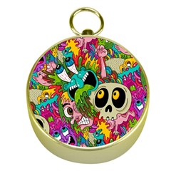 Crazy Illustrations & Funky Monster Pattern Gold Compasses by BangZart