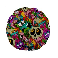 Crazy Illustrations & Funky Monster Pattern Standard 15  Premium Flano Round Cushions by BangZart