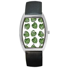 Leaf Pattern Seamless Background Barrel Style Metal Watch by BangZart