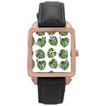 Leaf Pattern Seamless Background Rose Gold Leather Watch  Front