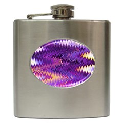 Purple And Yellow Zig Zag Hip Flask (6 Oz) by BangZart