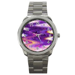 Purple And Yellow Zig Zag Sport Metal Watch by BangZart