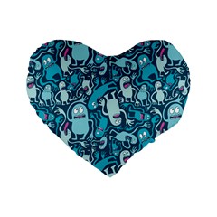 Monster Pattern Standard 16  Premium Flano Heart Shape Cushions by BangZart