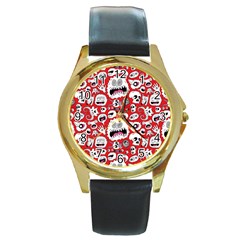 Another Monster Pattern Round Gold Metal Watch