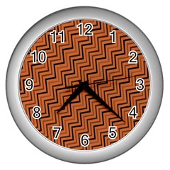 Brown Zig Zag Background Wall Clocks (silver)  by BangZart