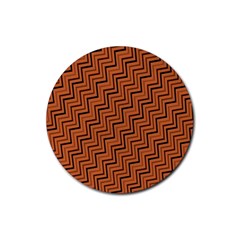 Brown Zig Zag Background Rubber Coaster (round)  by BangZart