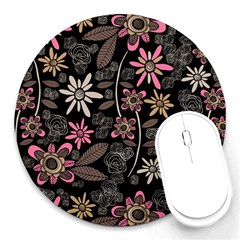 Flower Art Pattern Round Mousepads by BangZart