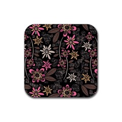 Flower Art Pattern Rubber Coaster (square)  by BangZart