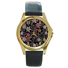 Flower Art Pattern Round Gold Metal Watch by BangZart