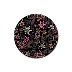 Flower Art Pattern Rubber Round Coaster (4 Pack)  by BangZart