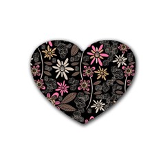 Flower Art Pattern Rubber Coaster (heart)  by BangZart