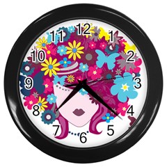 Beautiful Gothic Woman With Flowers And Butterflies Hair Clipart Wall Clocks (black) by BangZart