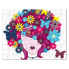 Beautiful Gothic Woman With Flowers And Butterflies Hair Clipart Rectangular Jigsaw Puzzl by BangZart