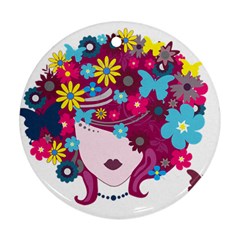 Beautiful Gothic Woman With Flowers And Butterflies Hair Clipart Round Ornament (two Sides) by BangZart