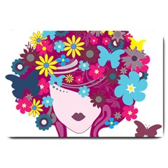 Beautiful Gothic Woman With Flowers And Butterflies Hair Clipart Large Doormat  by BangZart