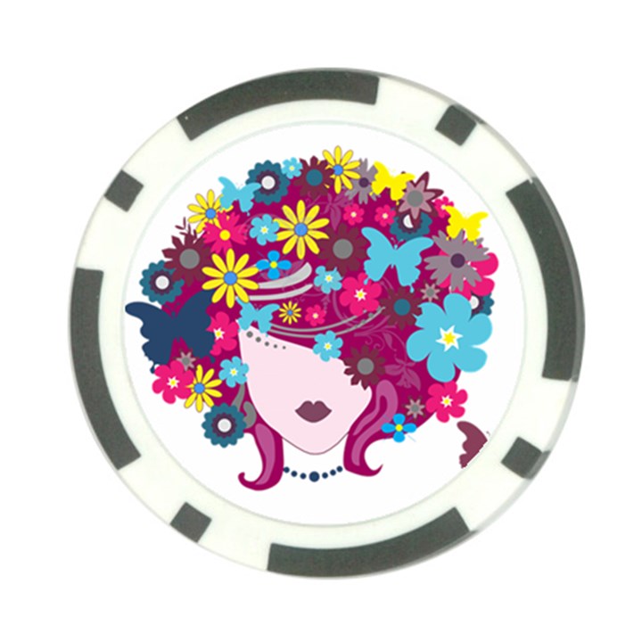 Beautiful Gothic Woman With Flowers And Butterflies Hair Clipart Poker Chip Card Guard