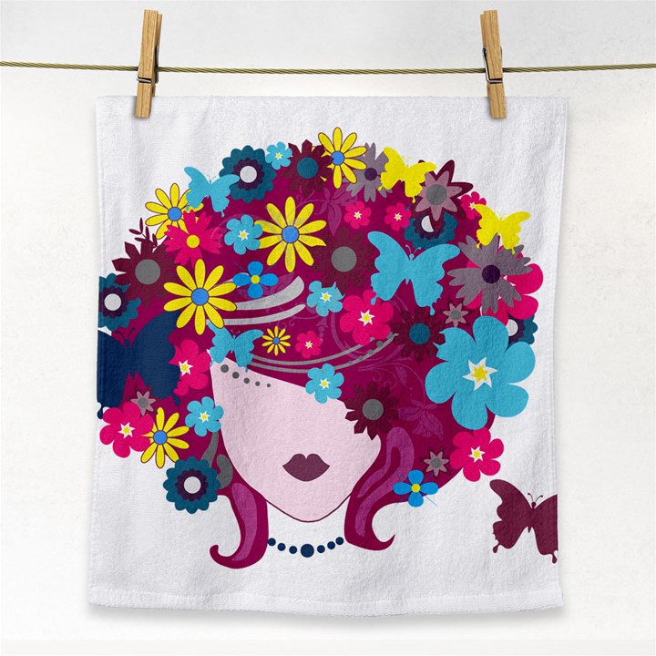 Beautiful Gothic Woman With Flowers And Butterflies Hair Clipart Face Towel