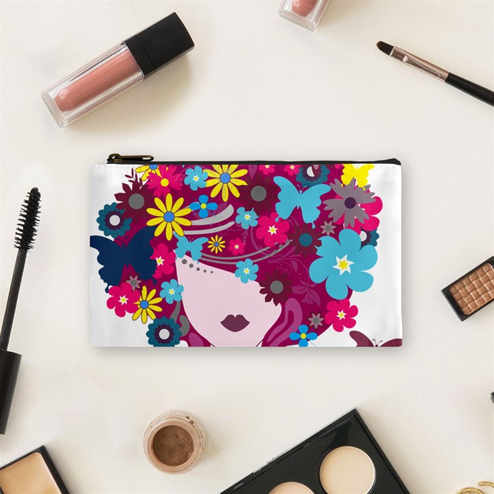 Beautiful Gothic Woman With Flowers And Butterflies Hair Clipart Cosmetic Bag (Small) 