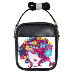 Beautiful Gothic Woman With Flowers And Butterflies Hair Clipart Girls Sling Bags by BangZart