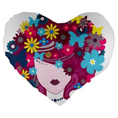 Beautiful Gothic Woman With Flowers And Butterflies Hair Clipart Large 19  Premium Heart Shape Cushions by BangZart