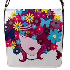 Beautiful Gothic Woman With Flowers And Butterflies Hair Clipart Flap Messenger Bag (s) by BangZart