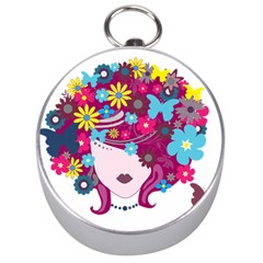 Beautiful Gothic Woman With Flowers And Butterflies Hair Clipart Silver Compasses