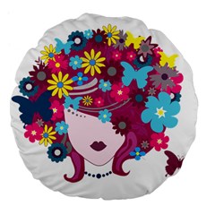 Beautiful Gothic Woman With Flowers And Butterflies Hair Clipart Large 18  Premium Flano Round Cushions by BangZart